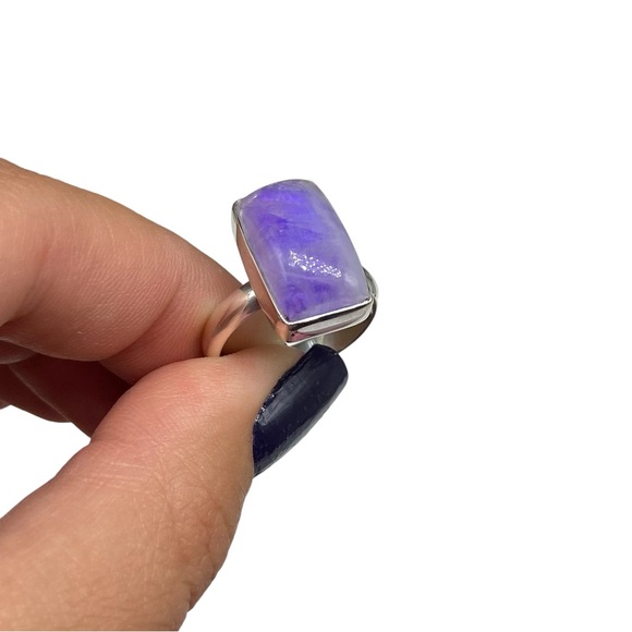 Purple Flash Rainbow Moonstone Ring Size 8 Solid 925 Sterling Silver Boho Stone - Picture 7 of 10